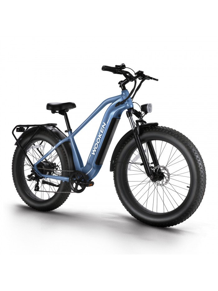 WOOKEN Electric Bike for Adults, 750W Ebike, 25MPH 60Miles Electric Mountain Bike, 26" Fat Tire Electric Bicycle with 48V 15AH Battery, Rear Rack, Lockable Suspension Fork,7 Speed,UL 2849
