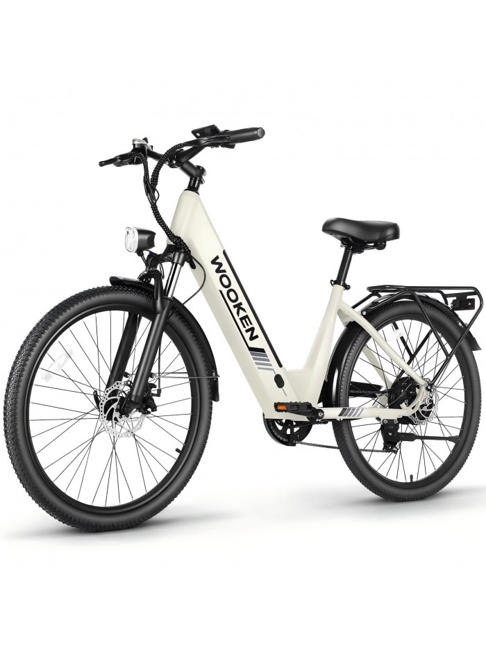 WOOKEN Electric Bike for Adults ,48V 10.4Ah Removable Battery and up to 50Miles 19.8MPH, 26" x 2.1" Electric Commuter Bike with 7-Speed and Front Suspension, UL 2849
