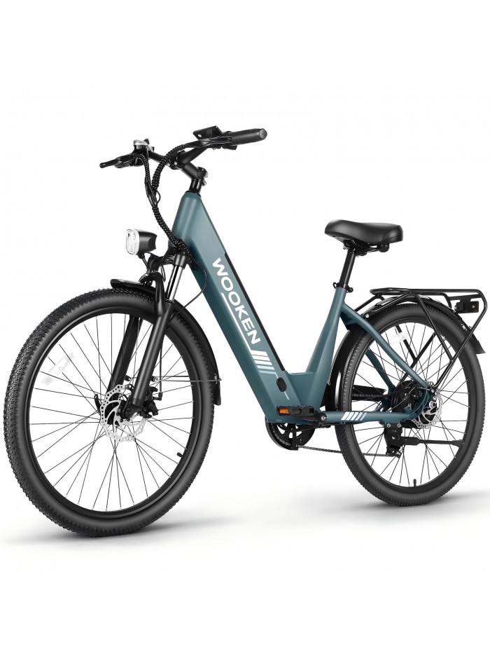WOOKEN Electric Bike for Adults ,48V 10.4Ah Removable Battery and up to 50Miles 19.8MPH, 26" x 2.1" Electric Commuter Bike with 7-Speed and Front Suspension, UL 2849