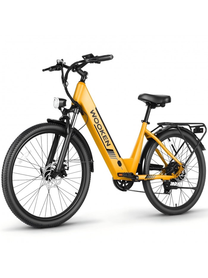 WOOKEN Electric Bike for Adults ,48V 10.4Ah Removable Battery and up to 50Miles 19.8MPH, 26" x 2.1" Electric Commuter Bike with 7-Speed and Front Suspension, UL 2849